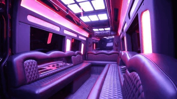 Interior of Orange Party Bus Company's 15 Passenger Party Bus in Orange