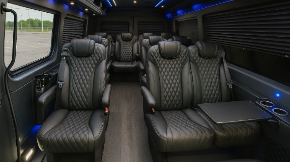 Interior of Santa Ana Party Bus Company's 18 Passenger Minibus in Santa Ana