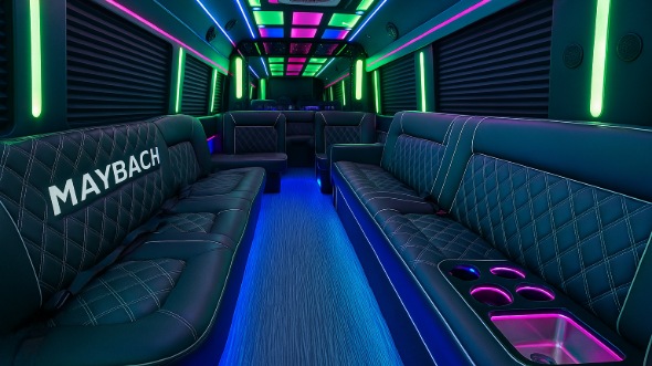Interior of Fountain Valley Party Bus Company's 20 Passenger Party Bus in Fountain Valley