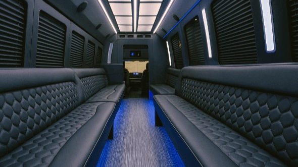 Interior of Fountain Valley Party Bus Company's 28 Passenger Party Bus in Fountain Valley