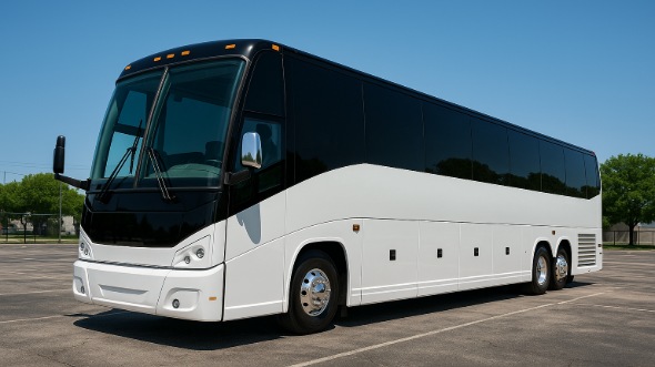 Exterior of Santa Ana Party Bus Company's 54 Passenger Charter Bus in Santa Ana