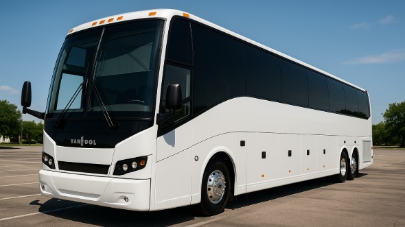 Exterior of Santa Ana Party Bus Company's 55 Passenger Charter Bus in Santa Ana