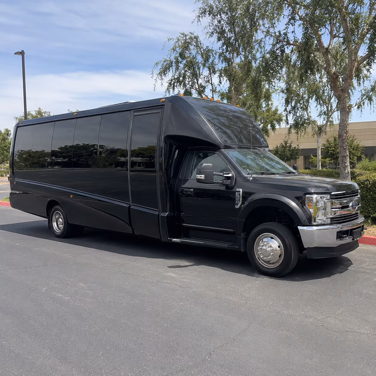 Group beside a Mercedes Sprinter limo in Santa Ana