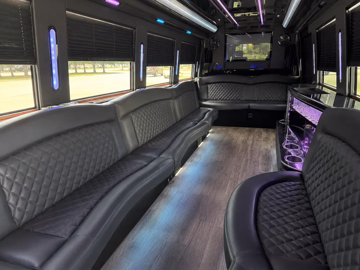 Santa Ana Birthday, Sweet 16, & Quinceañera Transportation party bus interior